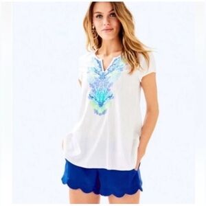 NWT Lily Pulitzer Sea Avenue Embroidered Tunic Top White Size Medium Blouse